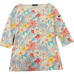 Saint James Women’s 4 Tropical Floral Multicolor Stretch Knit Boat Neck Top
